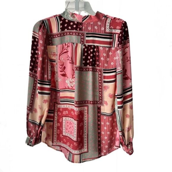 Talbots Patchwork Print Button Down Pink Cotton Long Sleeve Women’s Sz MP - Picture 3 of 6